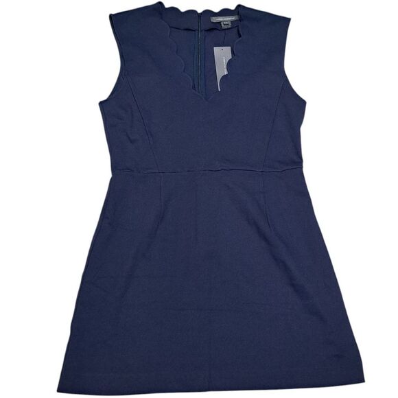 French Connection Lula Scalloped Edge V Neck  Mini Dress Duchess Blue  Sz 12 NWT - Picture 1 of 13